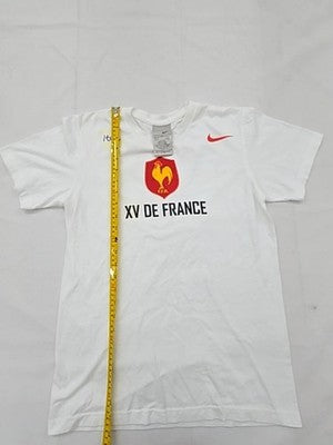Nike Men's S White Rugby T-Shirt Rooster Patch Short Sleeve