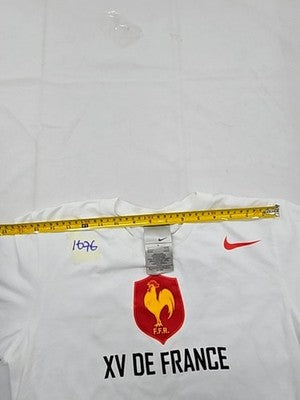 Nike Men's S White Rugby T-Shirt Rooster Patch Short Sleeve