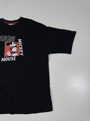 Disney Mickey Mouse Black Graphic T-Shirt L Cotton Crew Neck