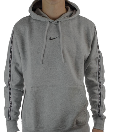 Nike Men'S Grey Pullover Hoodie Tape Logo On Sleeves Black Graphics Size S