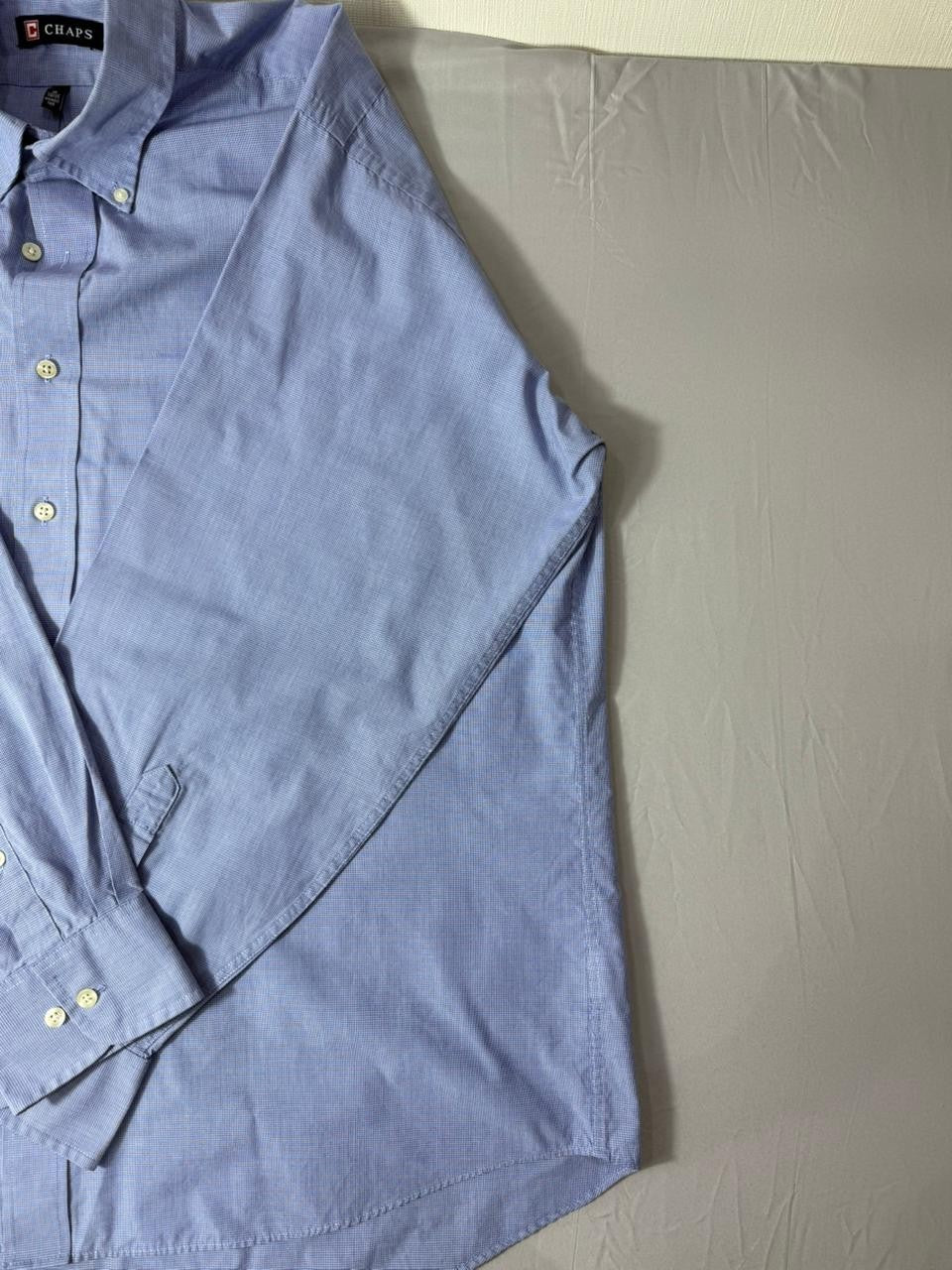 Chaps Men's Large Button Down Shirt Blue Classic Fit Wrinkle Free