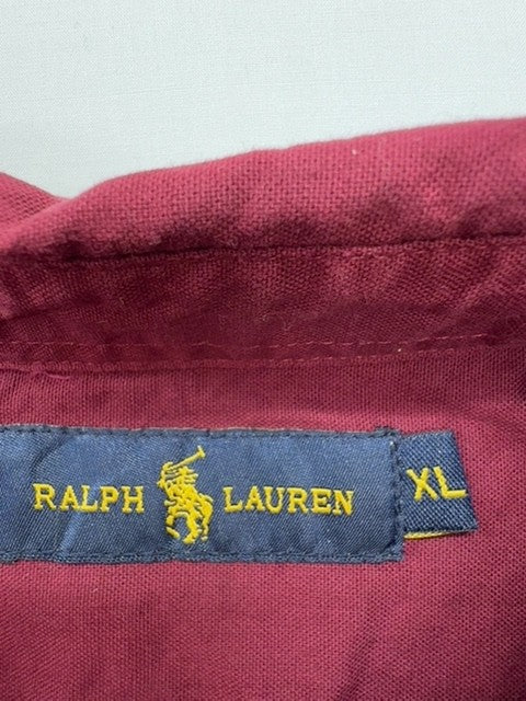 Ralph Lauren Boys Burgundy Solid Button-Down Shirt XL Cotton Regular Fit