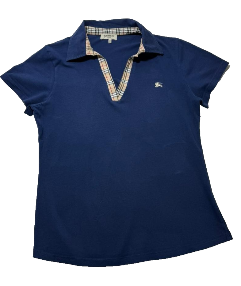 Burberry Blue Plaid Trim Polo Shirt Women's Size 3Xl
