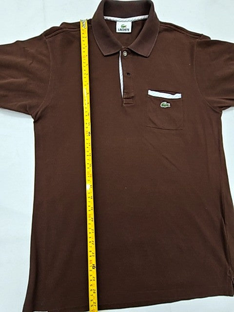 Lacoste Men's Brown Size 3 Short Sleeve Polo Cotton Pique Shirt