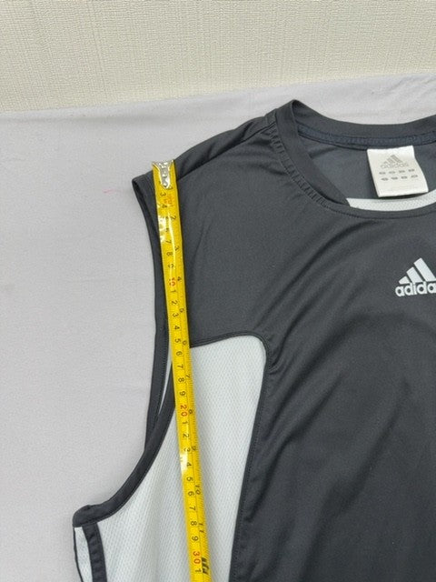 Adidas Men's Black White Striped Sleeveless Tank Top Regular Crewneck