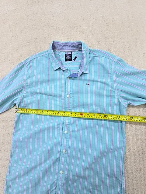Tommy Hilfiger Denim Men's Medium Teal Stripe Long Sleeve Shirt