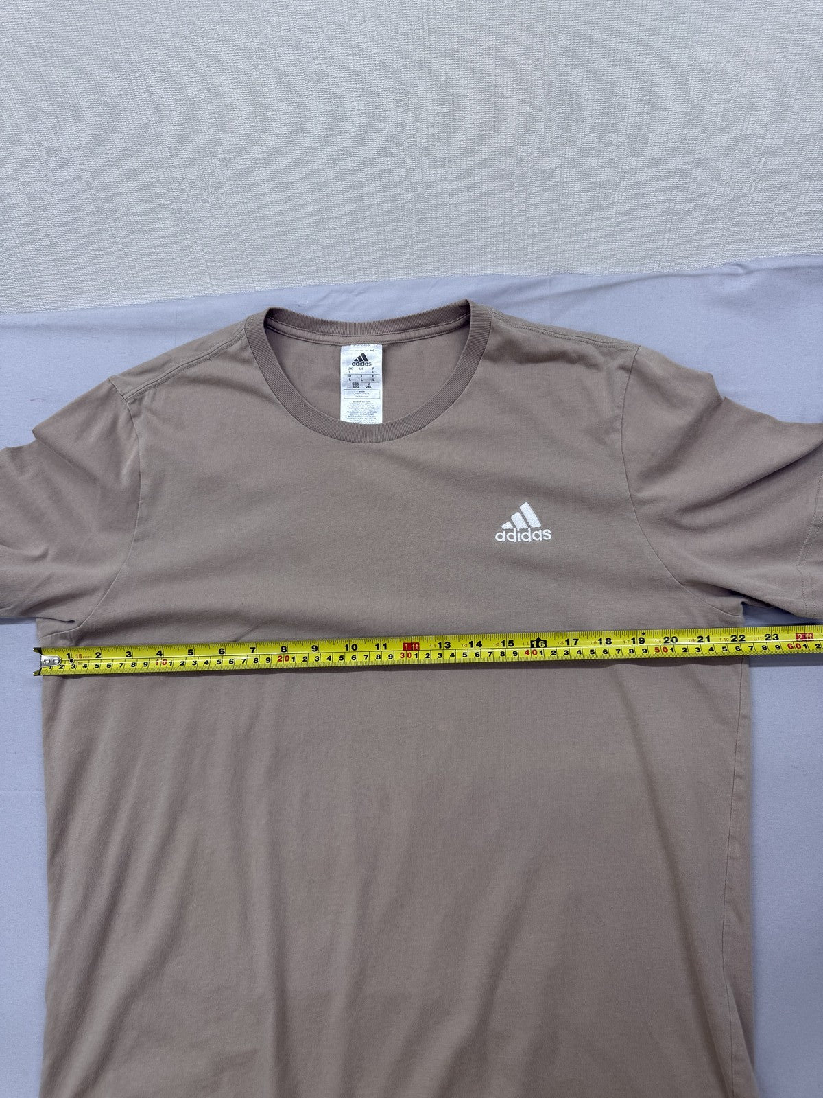 Adidas Men's Beige Cotton T-Shirt Size L Crew Neck Logo