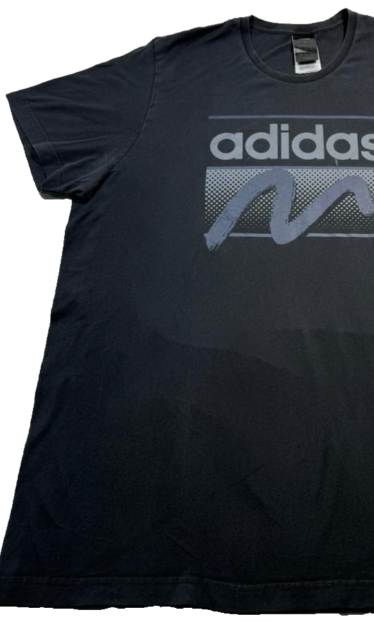 Adidas Men's Black Graphic T-Shirt Grey Abstract Wave Logo Short Sleeve Size XL