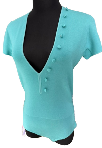 BNWT Giorgio Armani Women's Turquoise Short Sleeve Bodysuit V-Neck Size 42