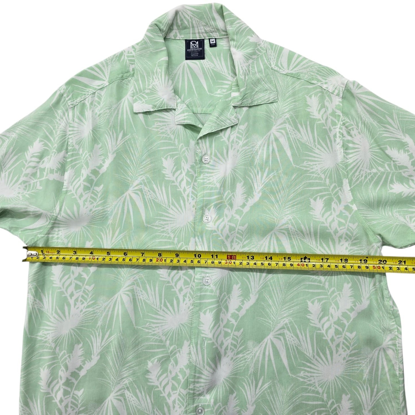 Maison Blaggio Men's Green Tropical Print Camp Collar Shirt M