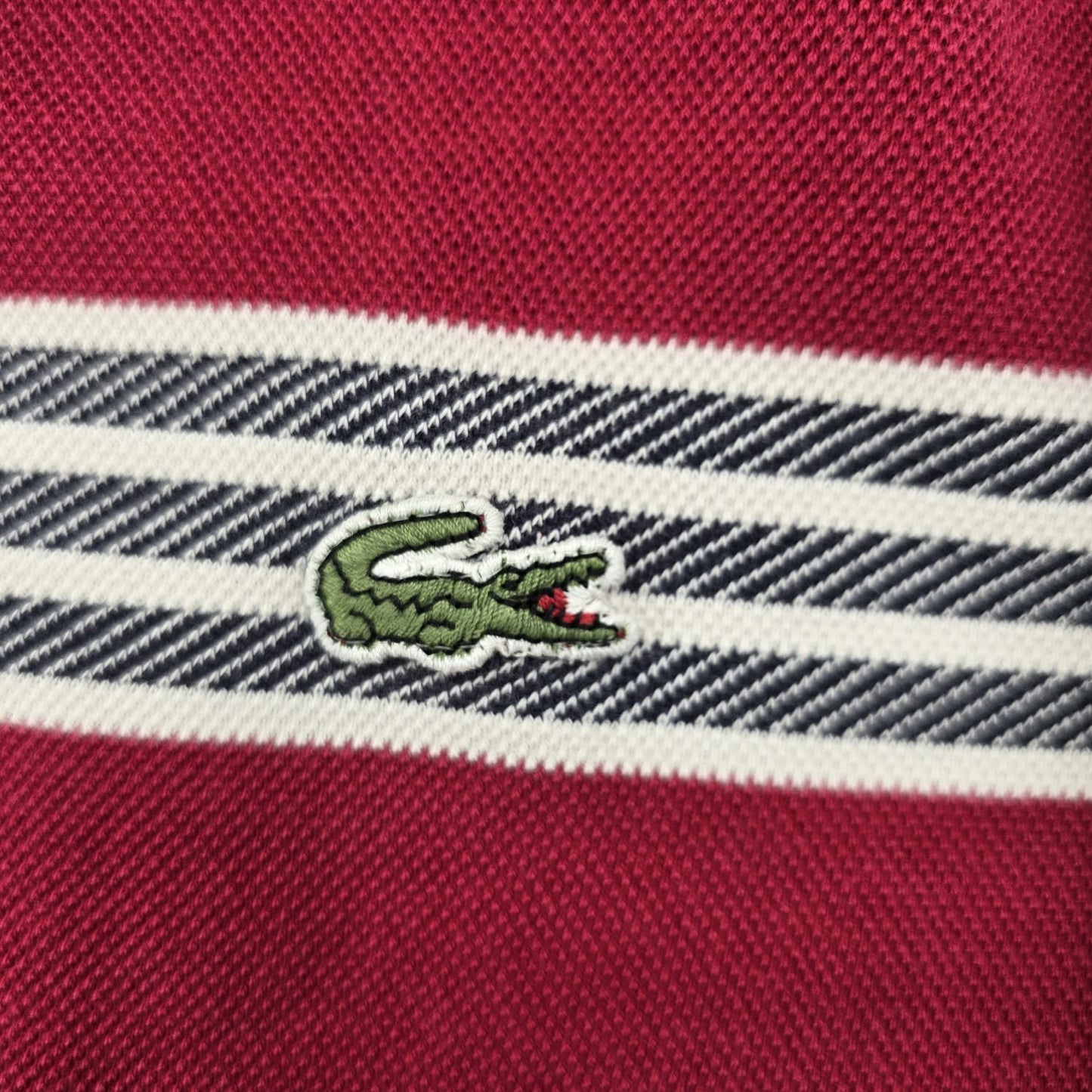 Lacoste Men's Red Striped Polo Shirt Size L Cotton Navy Accents