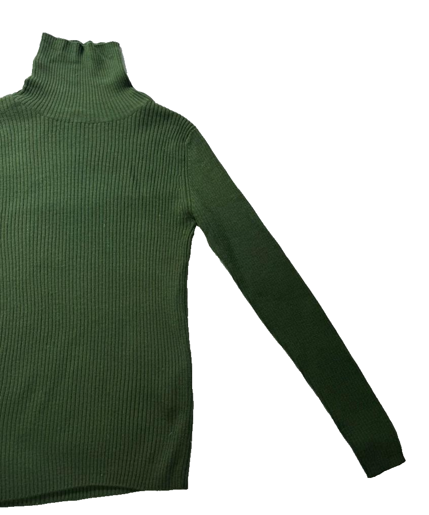 Women Turtle Neck Long Sleeve Ribbed Sweater, Dark Green | M
