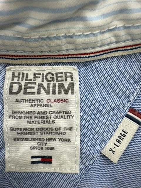 Tommy Hilfiger Men's Blue Cotton Long Sleeve Button-Down Shirt