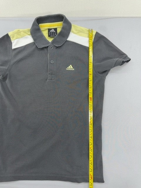 Adidas Men's Grey Striped Cotton Polo Shirt Short Sleeve Size S