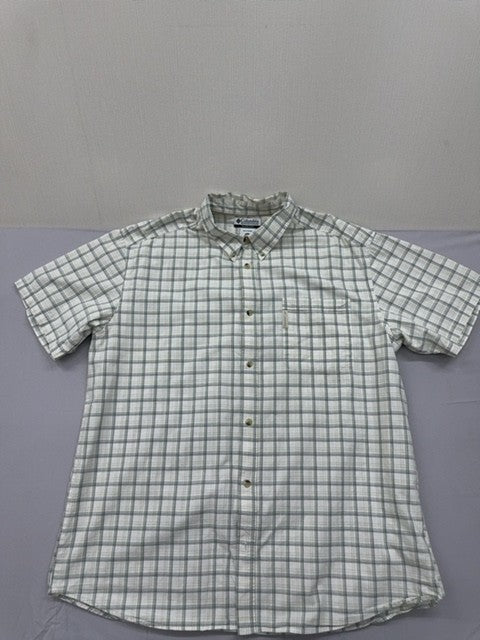 Columbia XXL White Plaid Cotton Button-Down Shirt