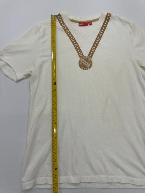 Puma Boys White Sports T-Shirt Size M Crew Neck Jersey Cotton Elastane