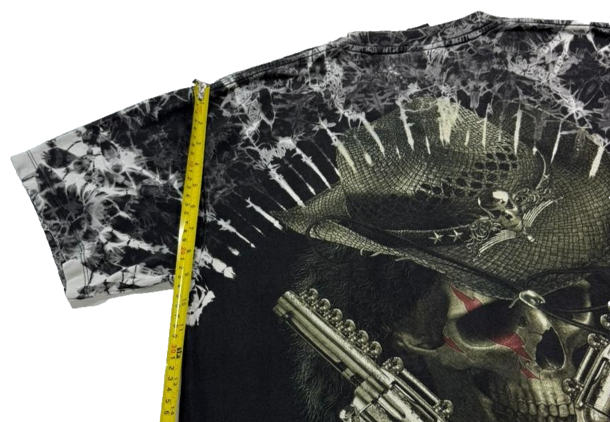 Survivors Vintage Skull Cowboy Guns Rocker T-Shirt Edgy Men's Short Sleeve L