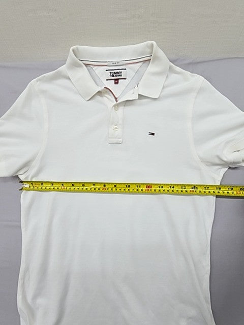 Tommy Hilfiger Tommy Jeans Slim Fit White Polo Shirt Men's M Short Sleeve Cotton