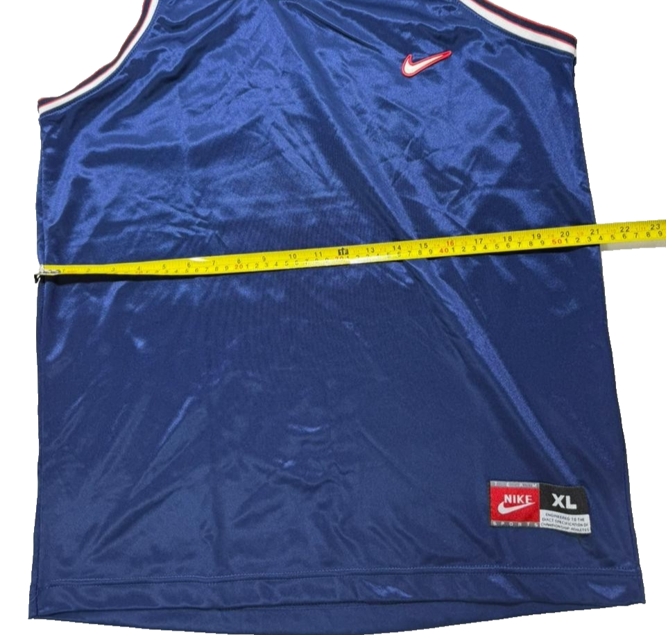Vintage Nike Team Basketball Jersey In Dark Blue With White And Red Trim - XL