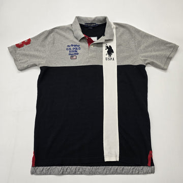 U.S. Polo Assn Boys Black Colorblock Polo Shirt L Cotton Breathable Pockets
