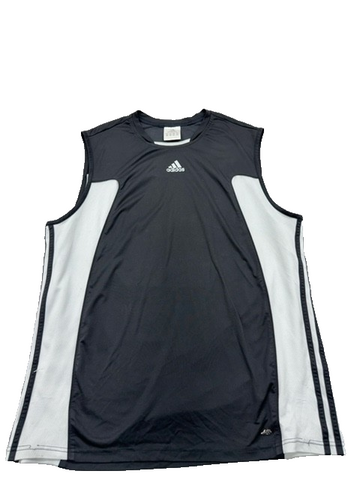 Adidas Men's Black White Striped Sleeveless Tank Top Regular Crewneck
