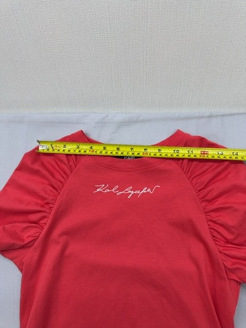 Karl Lagerfeld XS Red Cotton T-Shirt Puff Sleeves Logo XS