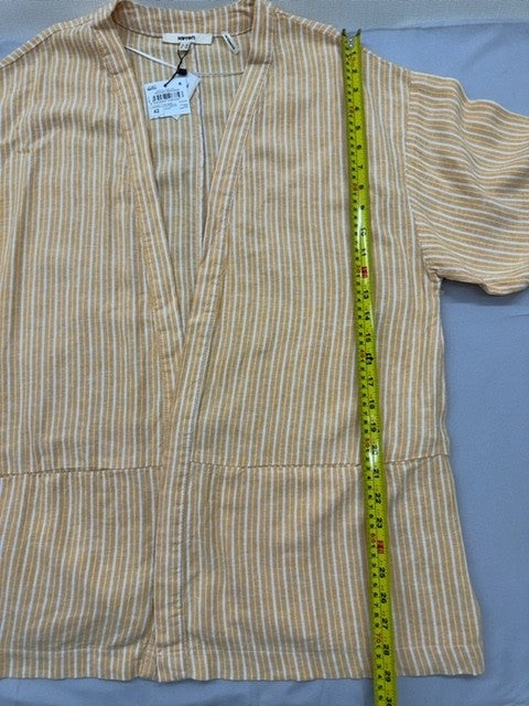 Koton Striped Beige Linen Viscose Cardigan Women L Drop Shoulder
