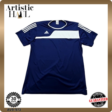 Adidas Navy Striped Soccer Jersey XL Men Short Sleeve Crewneck