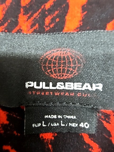 Pull&Bear Men's Red Palm Camp Collar Short Sleeve Shirt Size L