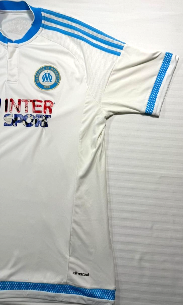 Adidas Olympique De Marseille Football Shirt In White And Light Blue - Size L