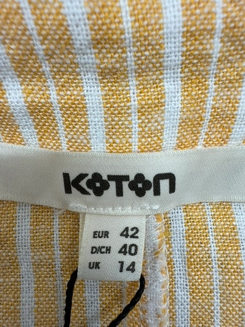 Koton Striped Beige Linen Viscose Cardigan Women L Drop Shoulder