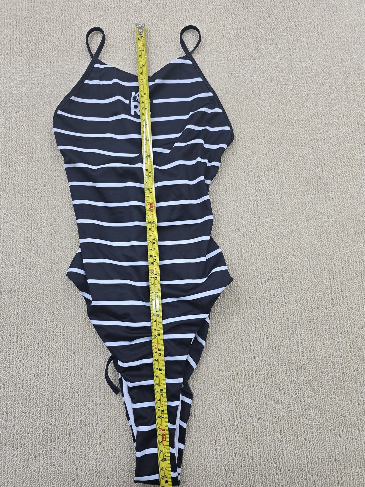 Karl Lagerfeld Women's One Piece Swimsuit S Black White Striped Halter