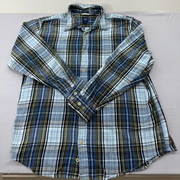 Gap Men's Blue Multi Plaid Flannel Button-Down Shirt XXL Relaxed Fit