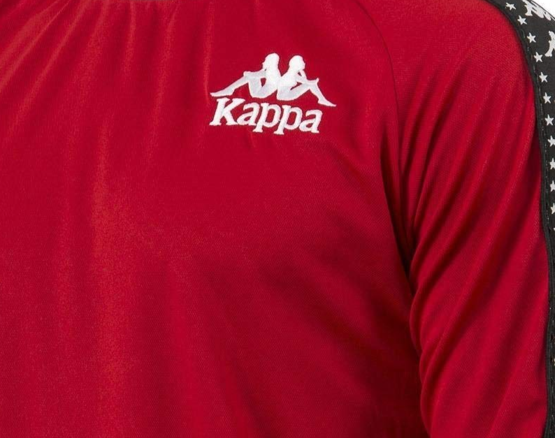 Kappa Men's Red Banda Long Sleeve Shirt White Logo Taped Sleeves Stars Size M