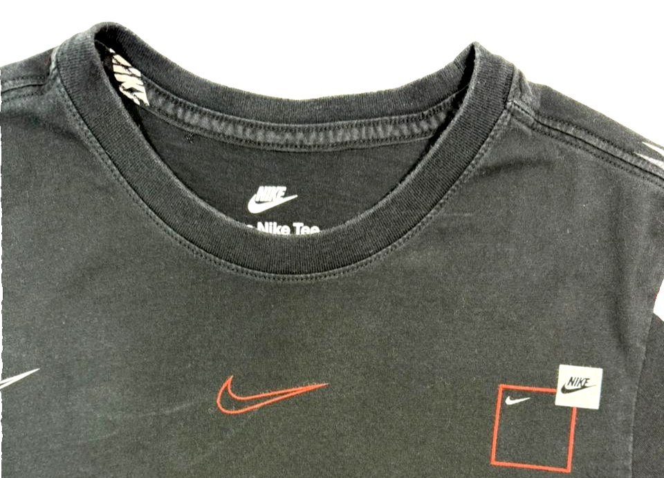 Nike Black All Over Print T-Shirt Swoosh Logo Graphic Unisex Size XS