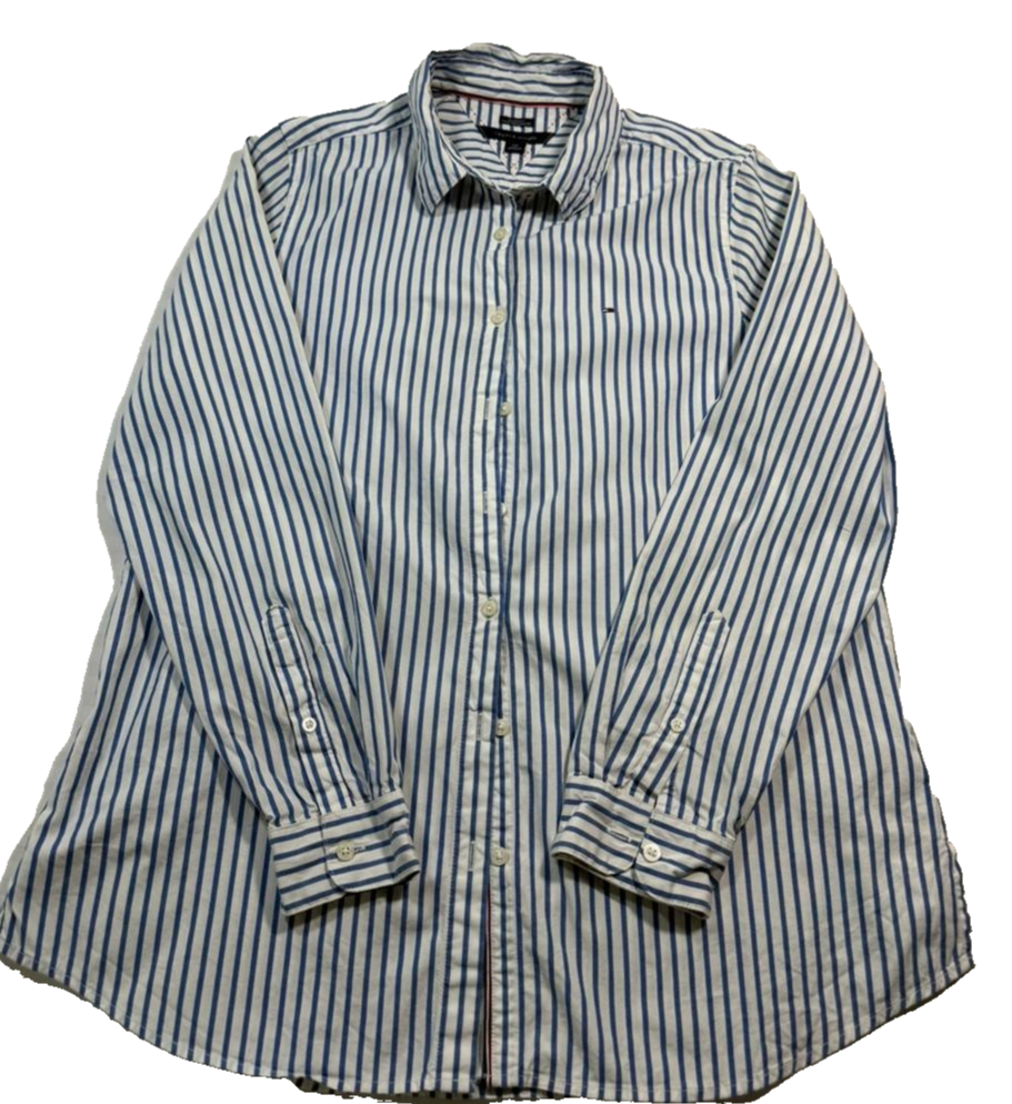 Tommy Hilfiger Women's Blue White Striped Relaxed Fit Button Down Shirt Size S