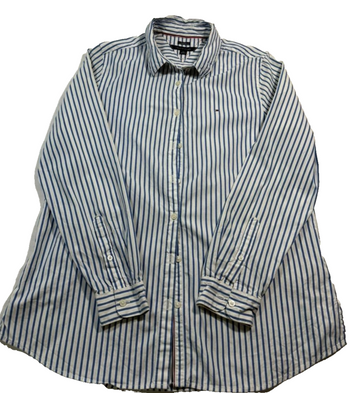 Tommy Hilfiger Women's Blue White Striped Relaxed Fit Button Down Shirt Size S