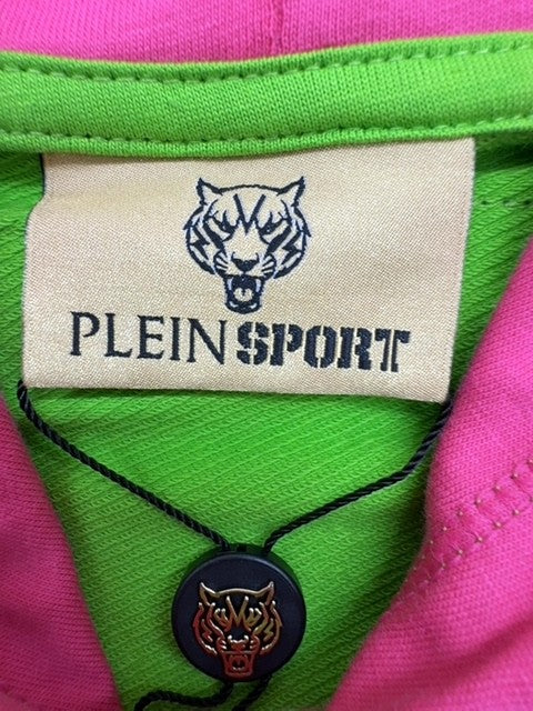 Plein Sport Green Fluo Sleeveless Tiger Hoodie S Men Cotton Fleece