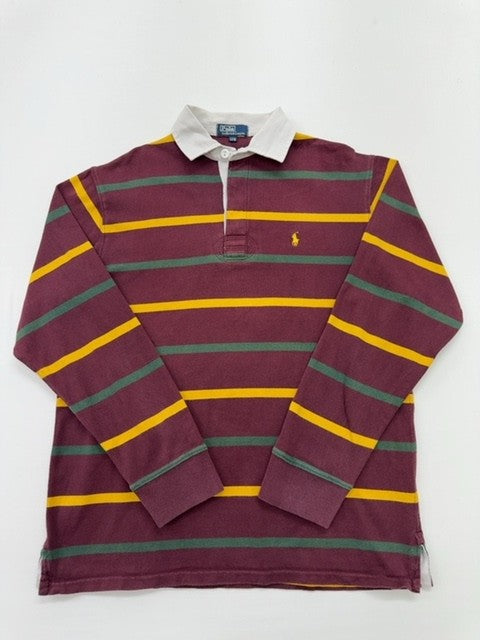 Polo Ralph Lauren Boys Shirt Size 170 | Burgundy Striped | Regular Fit Polo