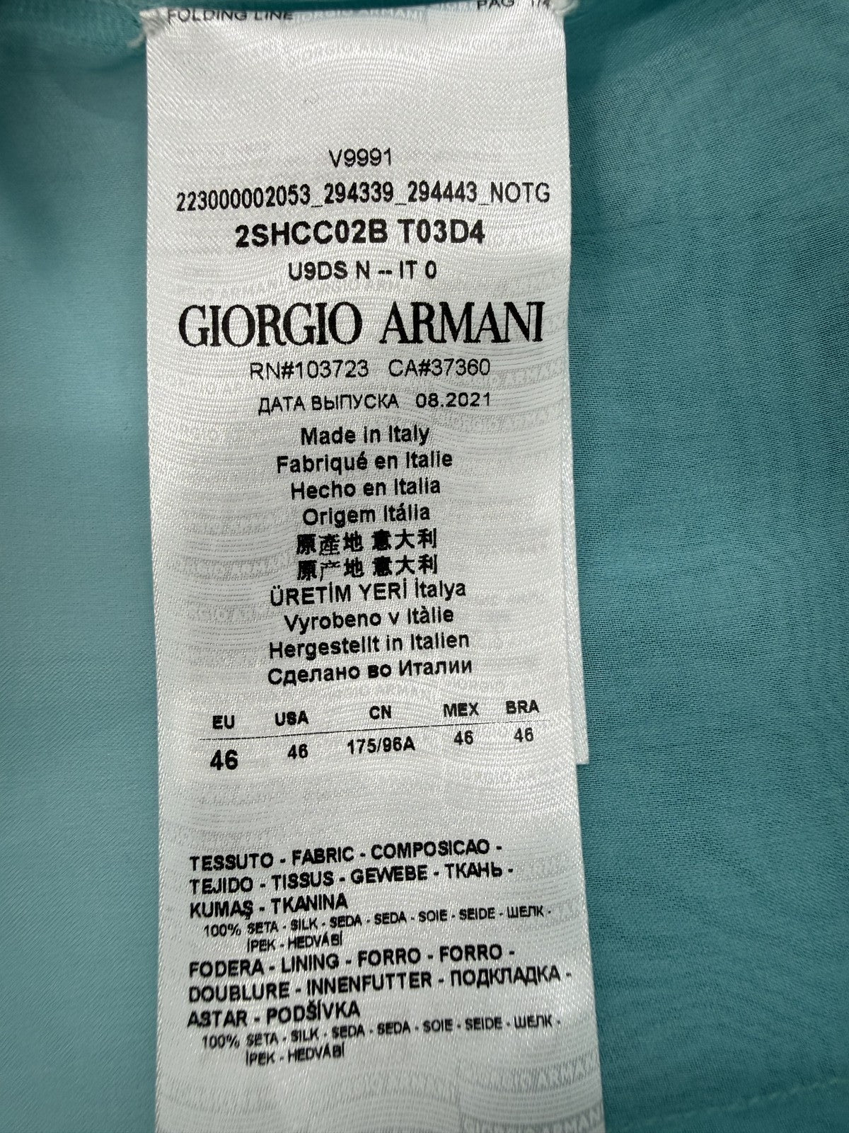 Giorgio Armani Women’s Turquoise Silk Sleeveless Blouse EU 46