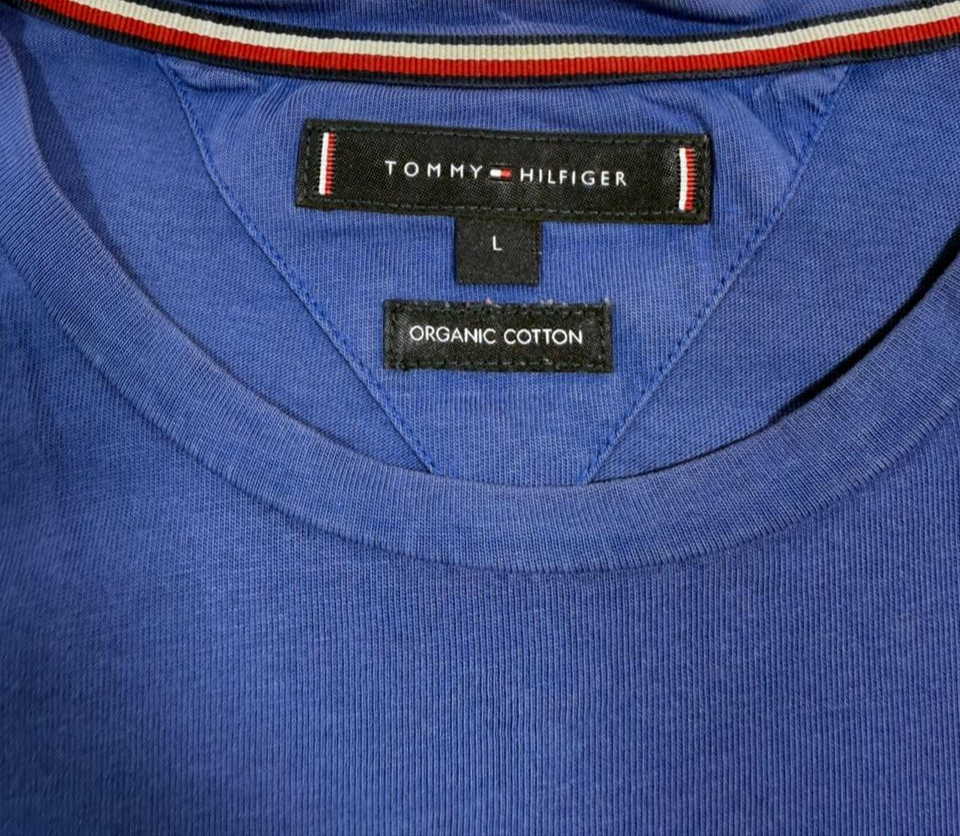 Tommy Hilfiger Men's Blue Organic Cotton T-Shirt Logo Short Sleeve Size L