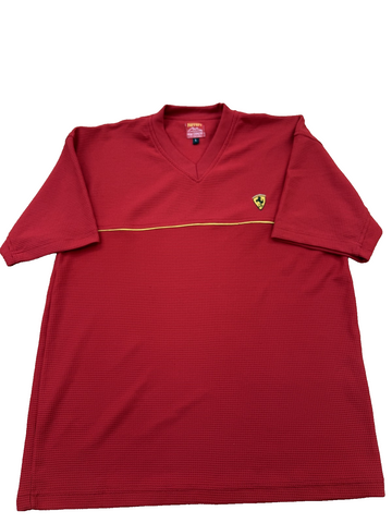 Ferrari Michael Schumacher Red V-Neck Polo Shirt Men's L Racing Logo