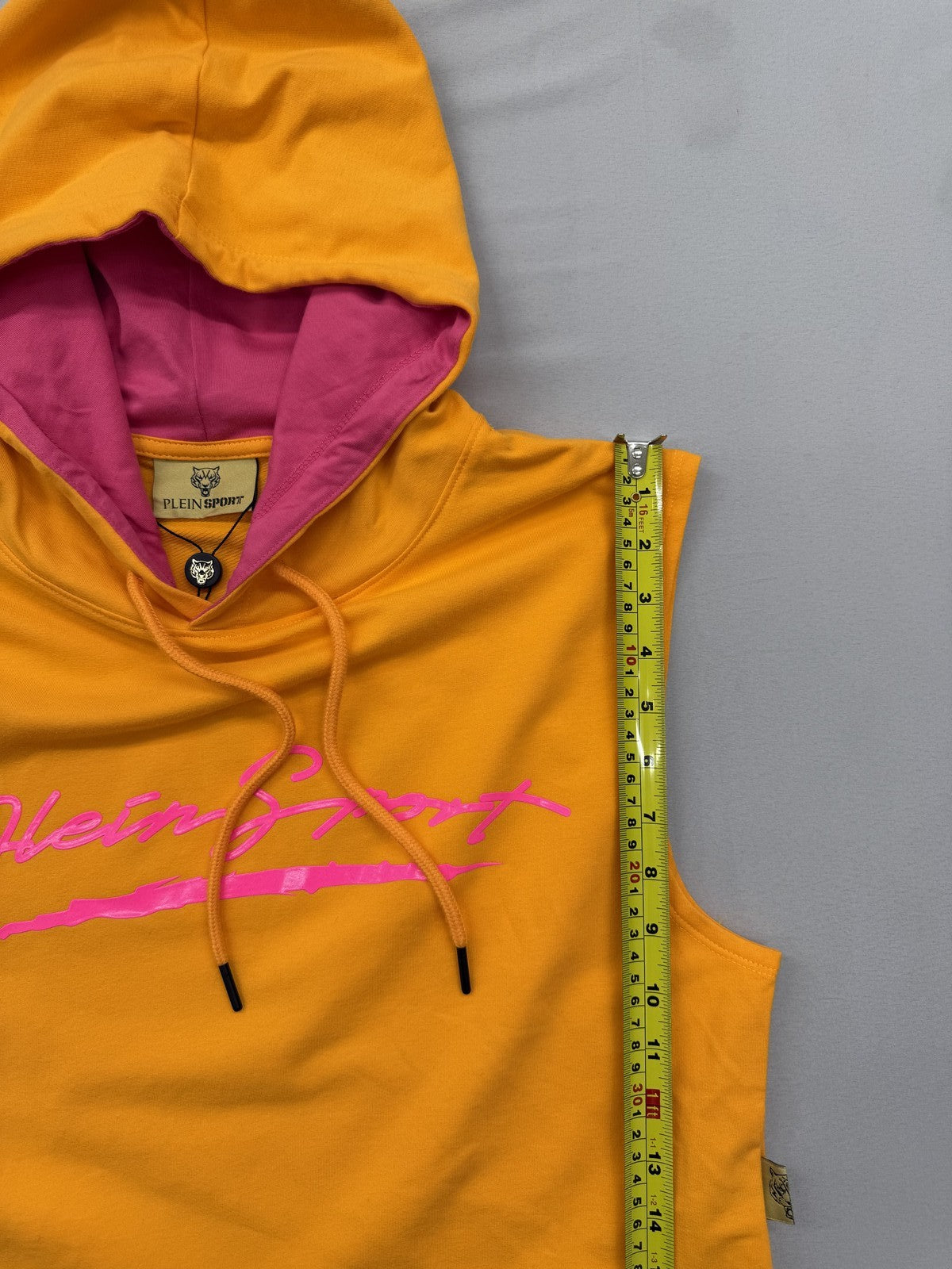 Plein Sport Yellow Sleeveless Hoodie Men's Logo Tiger Print