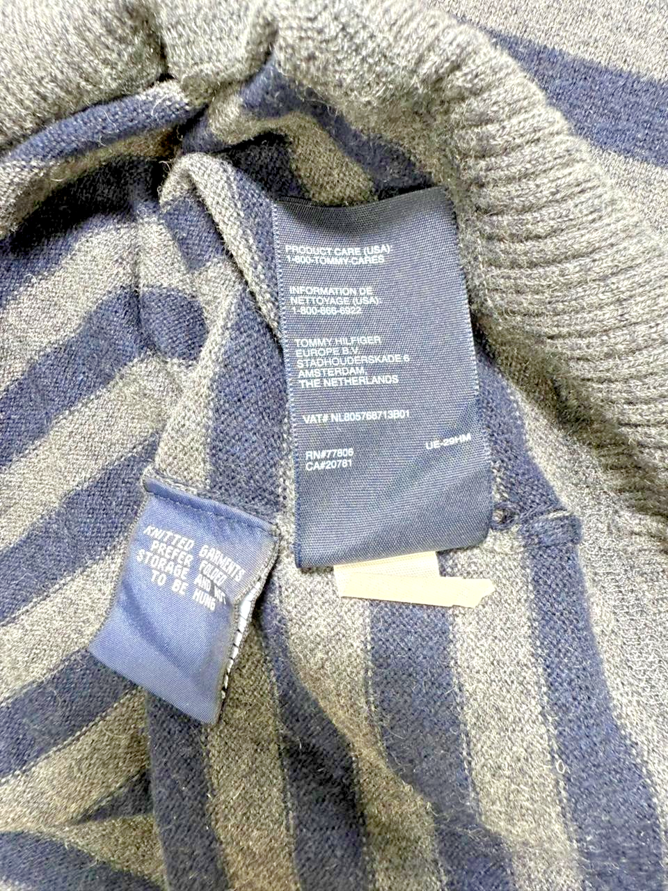Tommy Hilfiger Men Premium Cotton Wool Stripe Sweater XL Blue Grey