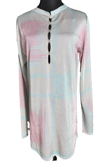 Bnwt Giorgio Armani Women�S Slim Fit Henley Top Lightweight Printed Knit Size 42