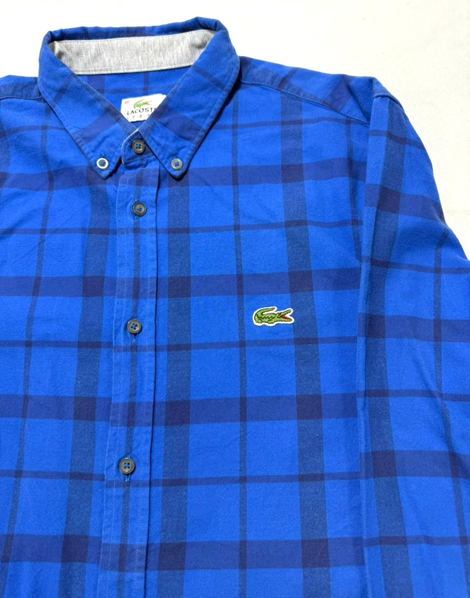 Lacoste Check Shirt For Men Blue Casual Work Shirt - Size 40