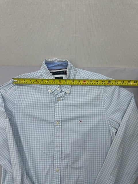 Tommy Hilfiger Men's Light Blue Gingham Slim Fit Long Sleeve Cotton Shirt M