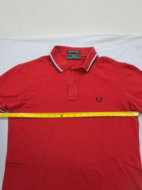 Fred Perry Men's Red Polo Shirt Size 42 Laurel Wreath England Tipping