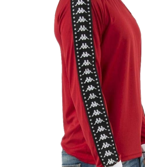 Kappa Men's Red Banda Long Sleeve Shirt White Logo Taped Sleeves Stars Size M