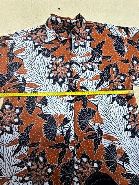 Maje Floral Short Sleeve Shirt Dress Sz 40 Brown White Black Btn EUC